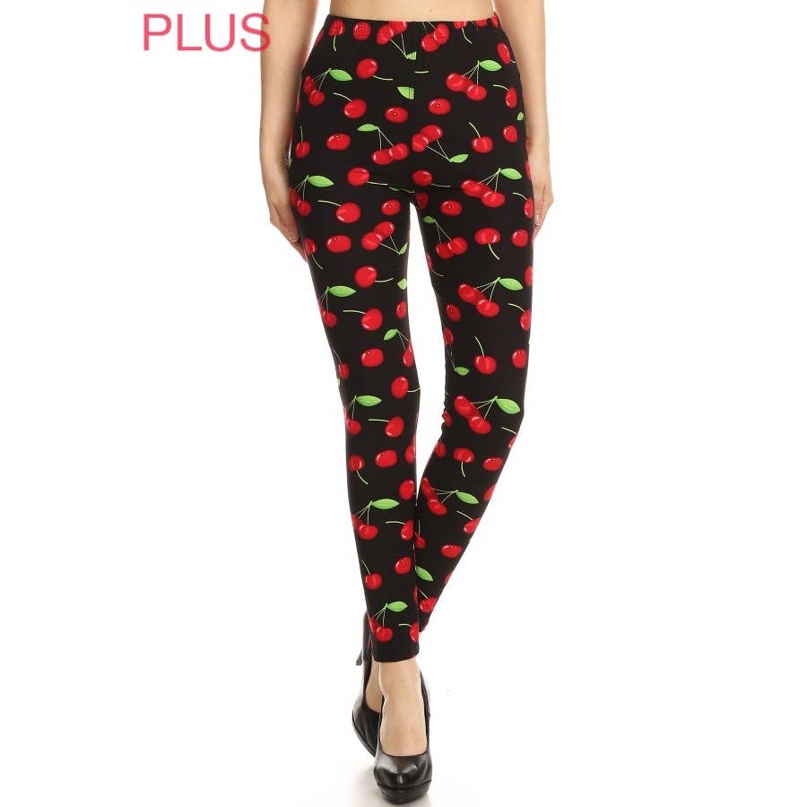 Plus Size Cherry Print Leggings
