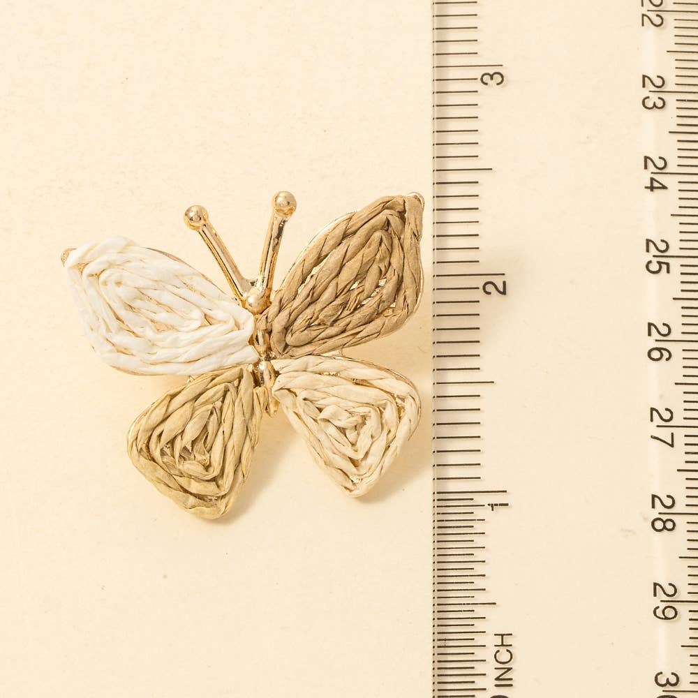 3 Tone Straw Weave Butterfly Earrings