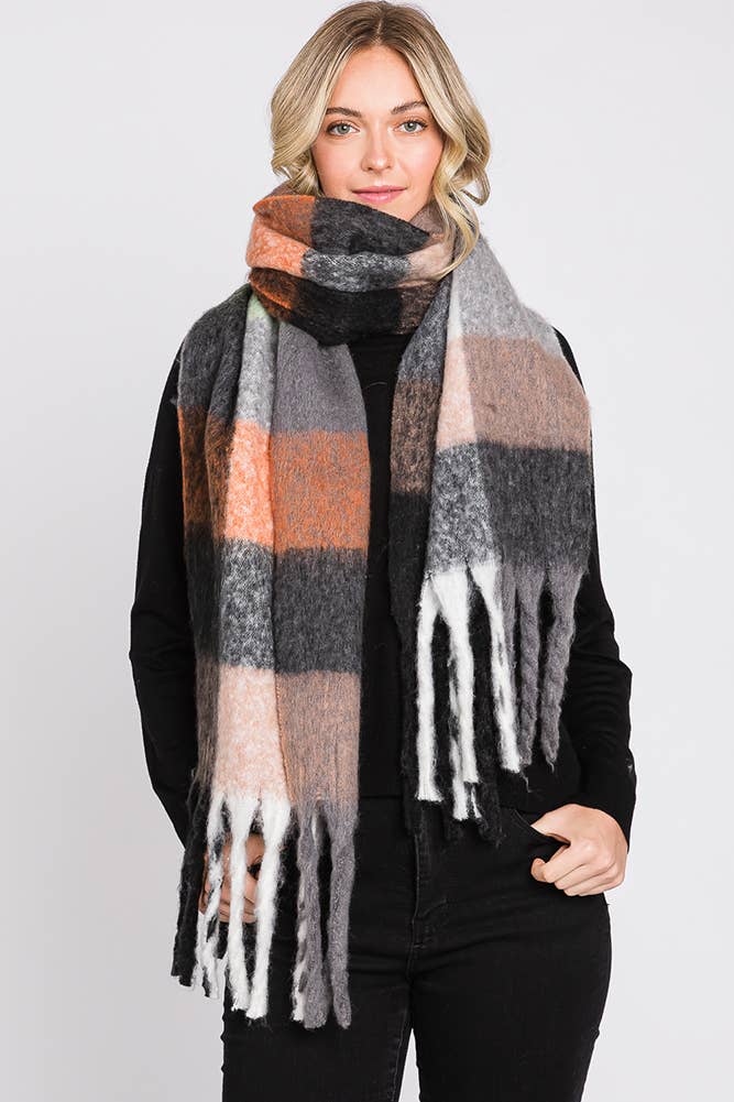 Brushed Multi Color Plaid Fringe Winter Scarf