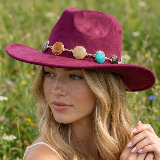 Semi Precious Stone Chain Band Fedora