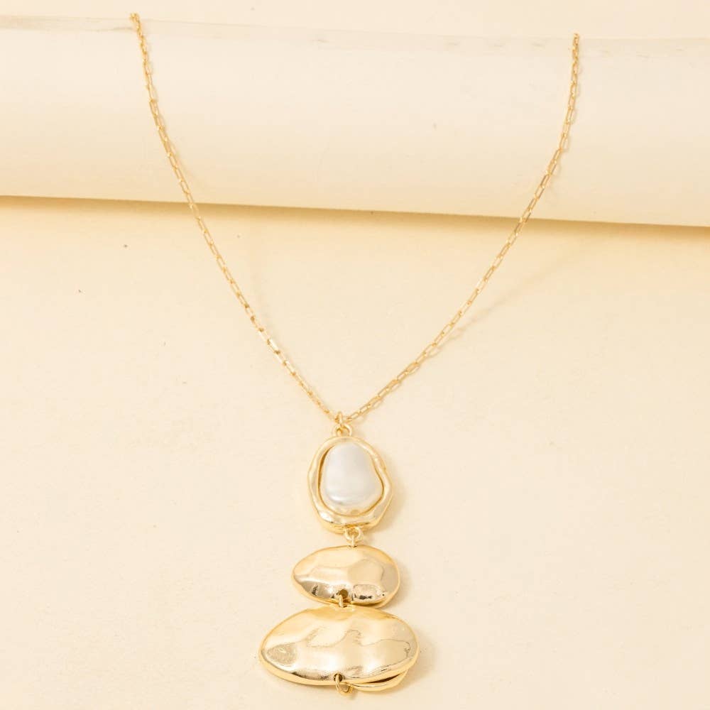 Tiered Metallic And Pearl Ovals Pendant Long Chain Necklace