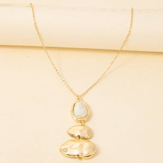 Tiered Metallic And Pearl Ovals Pendant Long Chain Necklace