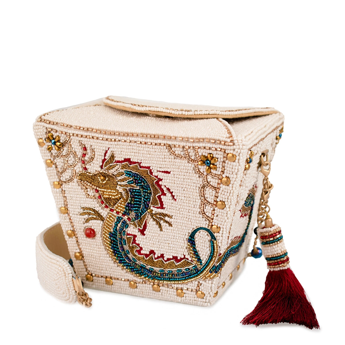 Noble Dragon Beaded Take-Out Container Top Handle Handbag