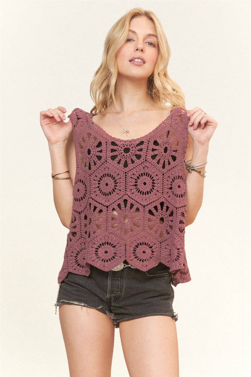 Casual Purple Crochet Tank