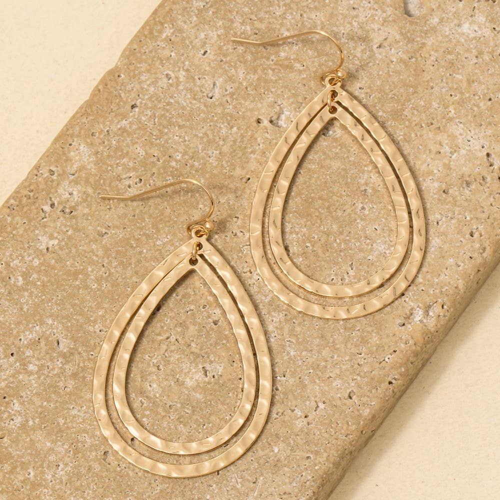 Hammered Layered Double Tear Dangle Earrings