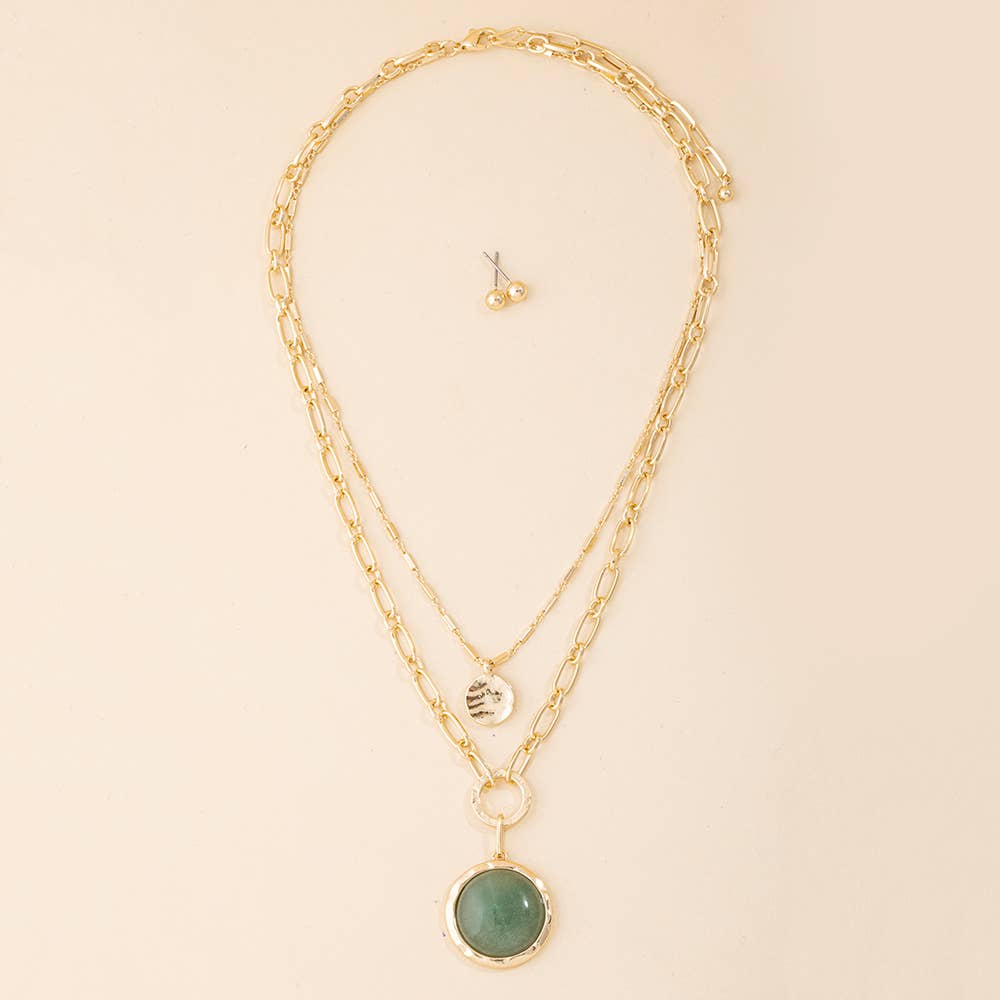 Double Layer Necklace W/ Stone Pendant