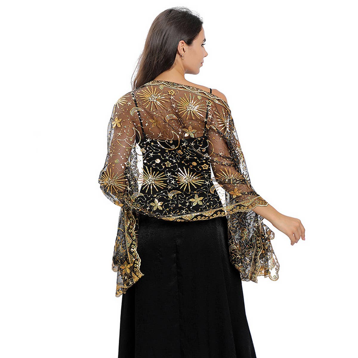 Embroidered Stars & Moon Shawl