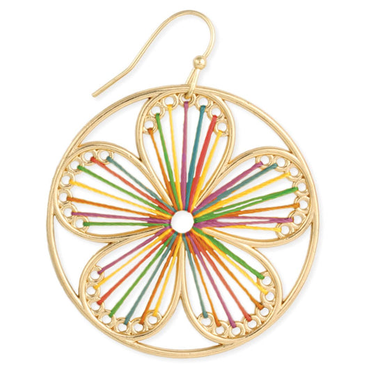 Gold String Art Flower Earrings