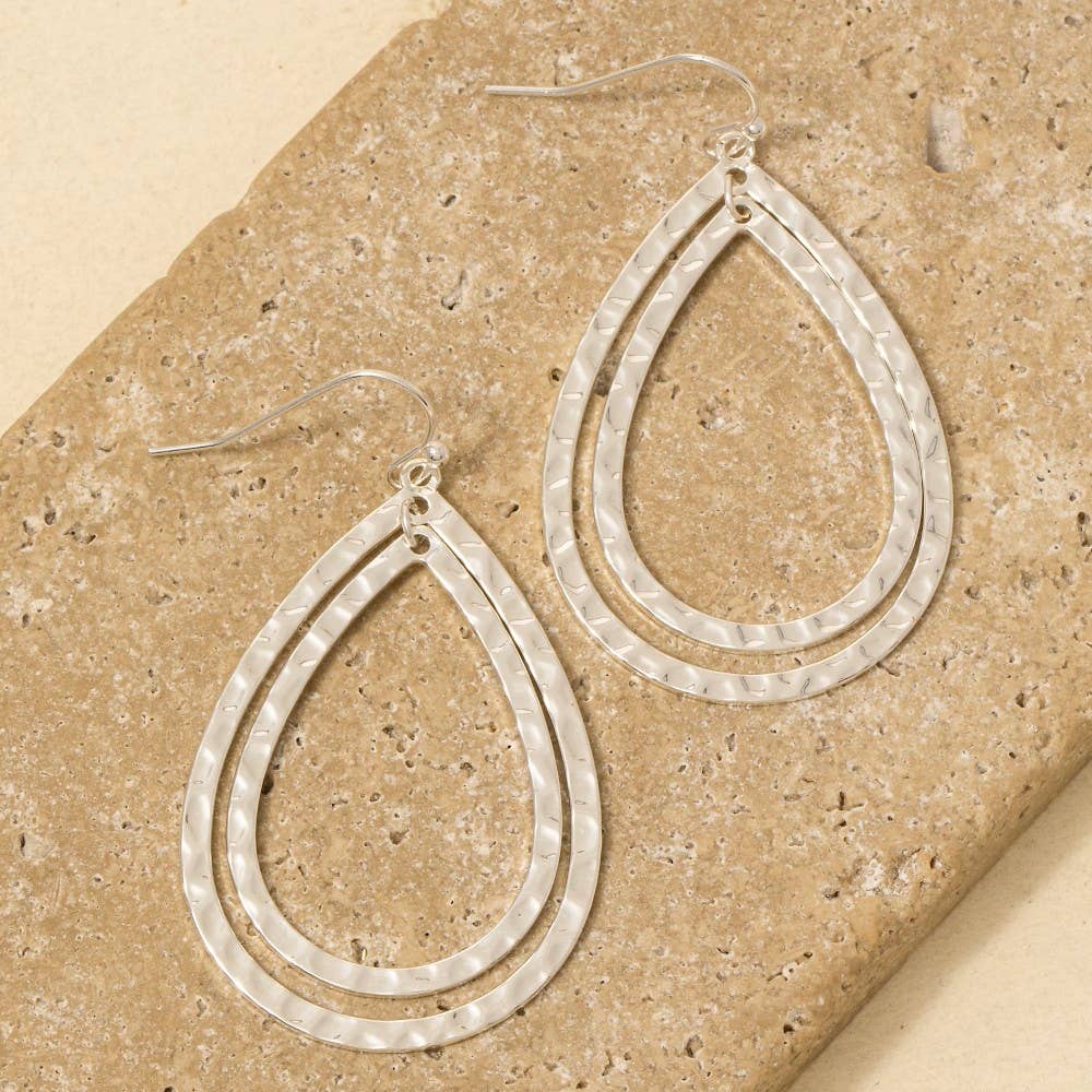 Hammered Layered Double Tear Dangle Earrings