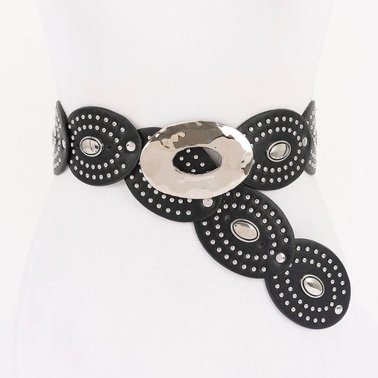 Edgy Oval Buckle Studded Belt