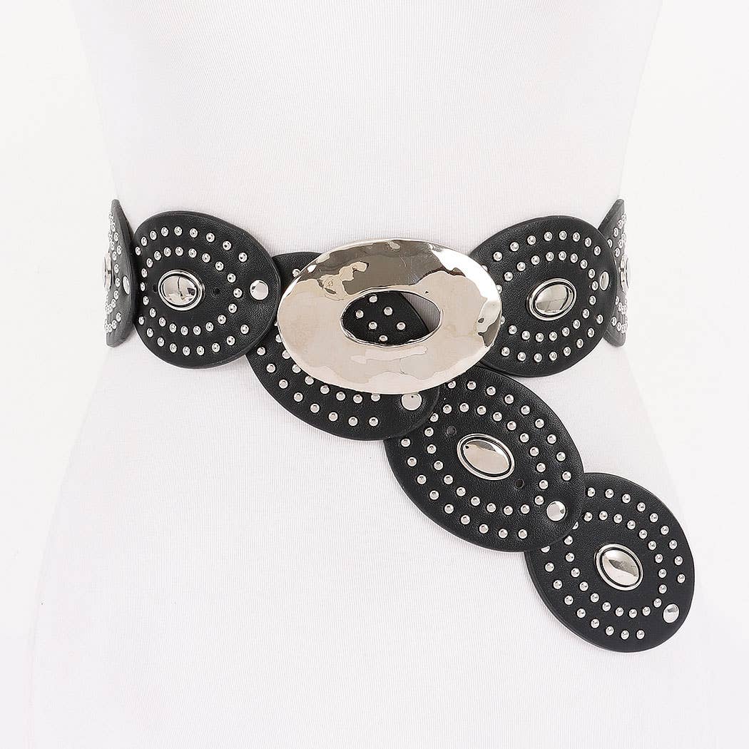 Edgy Oval Buckle Studded Belt