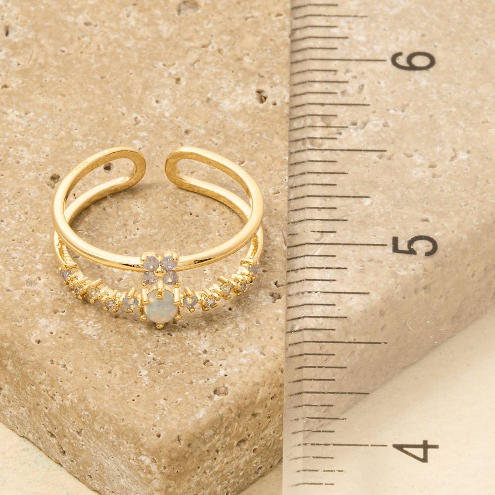 Two Row Gold Dipped Cz Flower Ring