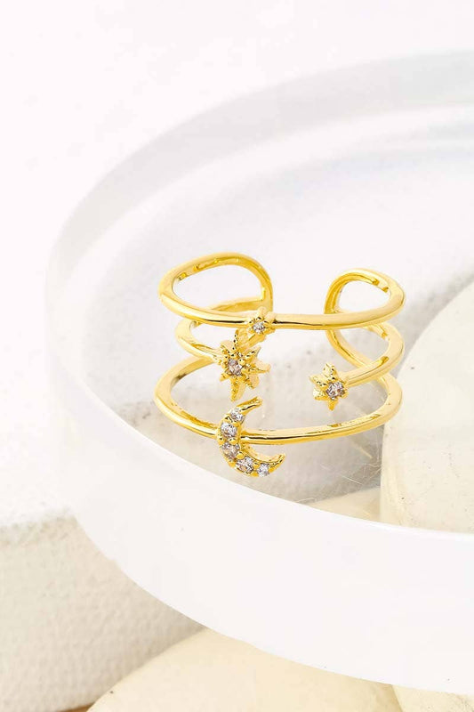 3 Line Star Moon Ring