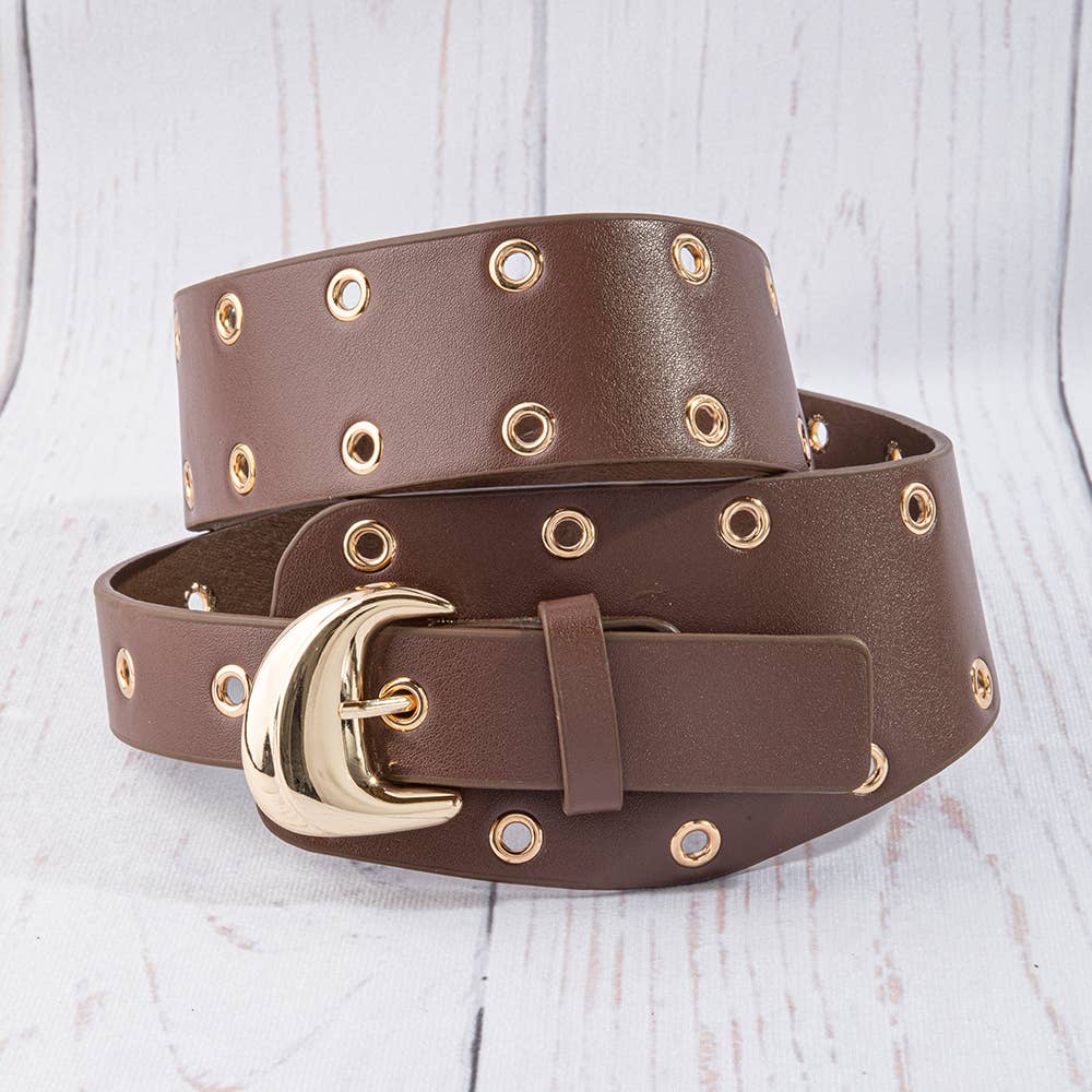 Wide Double Row Grommet Vegan Leather Belt