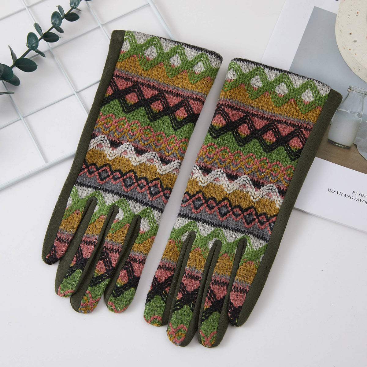 Bohemian Geometric Pattern Cozy Winter Gloves