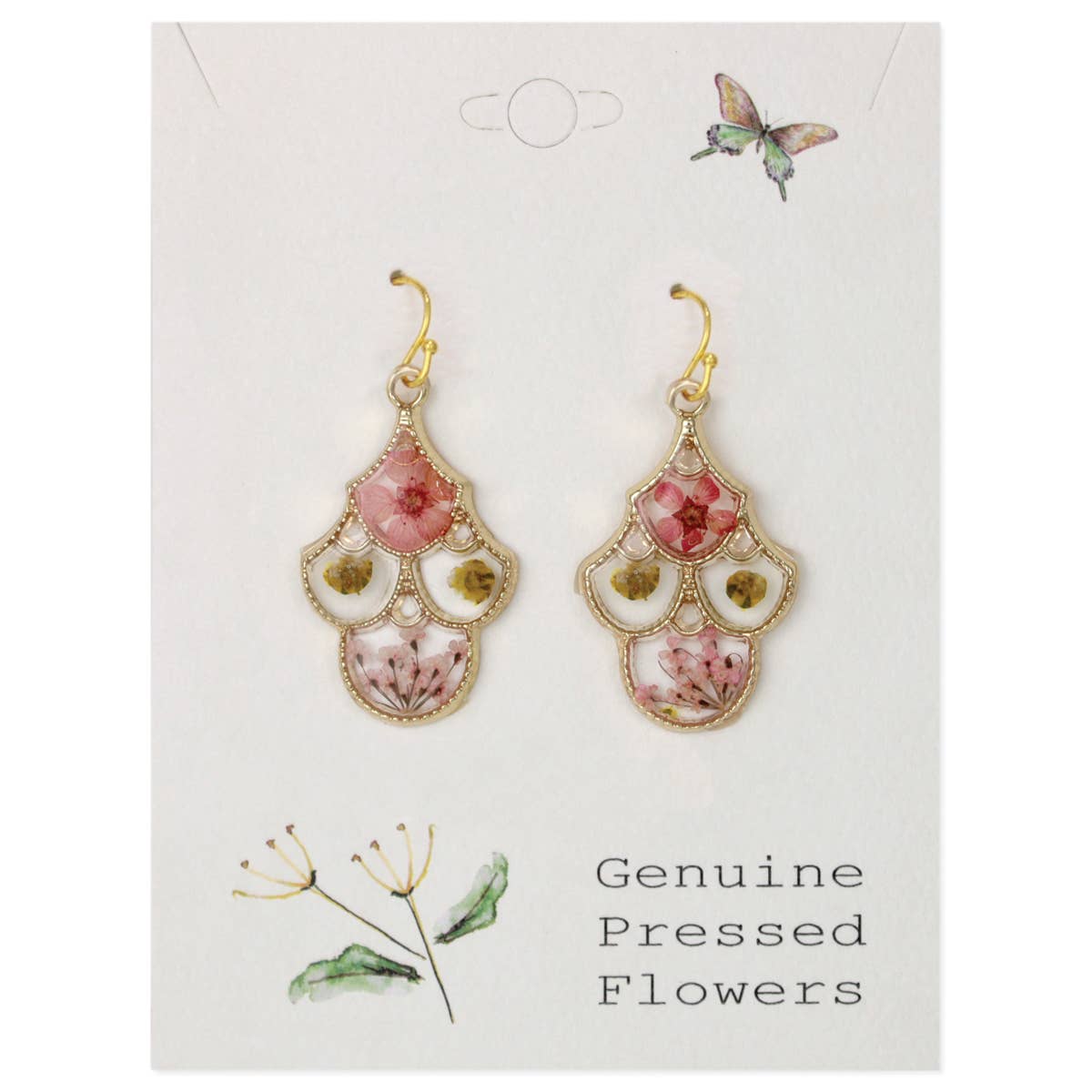 Dried Flower Gold Chandelier Earrings