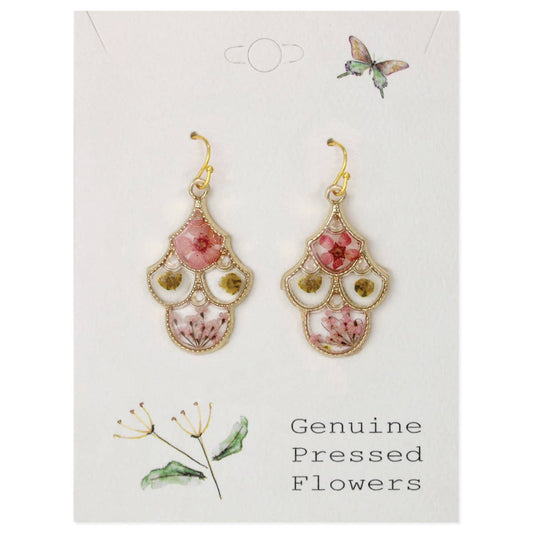 Dried Flower Gold Chandelier Earrings