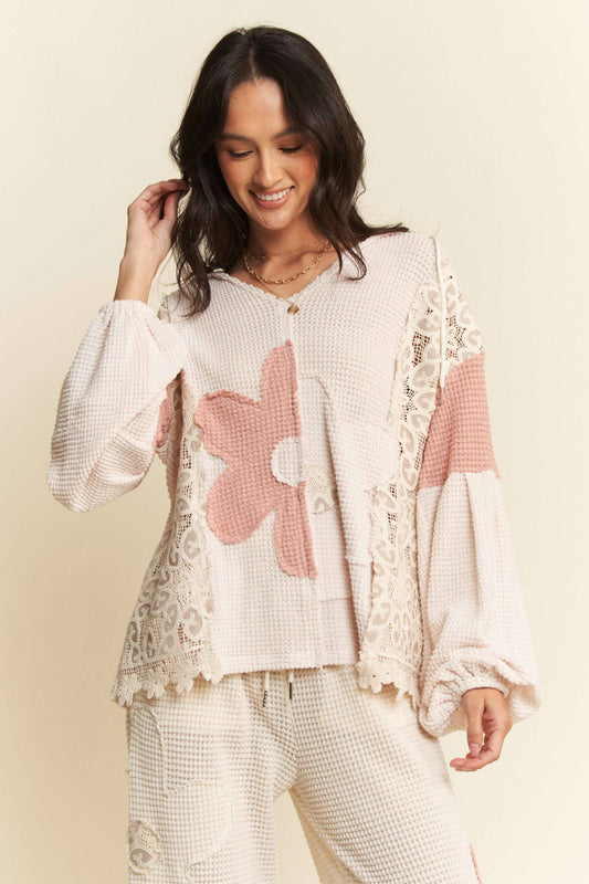 Floral Patch Waffle Knit Hoodie