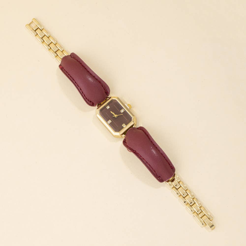 Vintage Octagon Leather Link Bracelet Watch