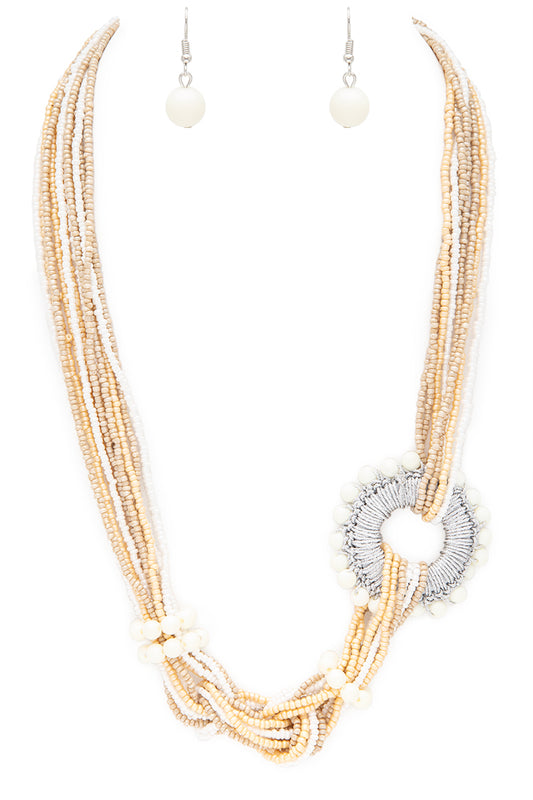 Seed Beads Ring Statement Necklace Set