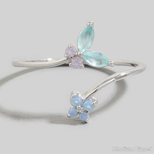 Butterfly & Flower Band Open Cz Ring