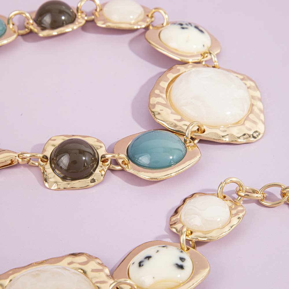 Oval Cabochon Hammered Chain Belt