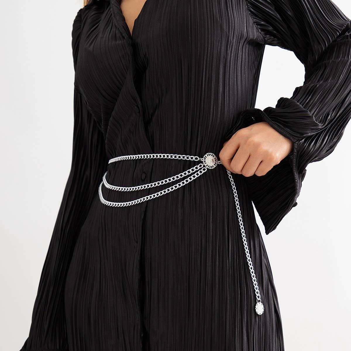 Multi Layer Silver Waist Chain Belt