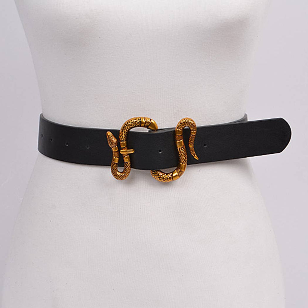 Snake Buckle Faux Leather Belt