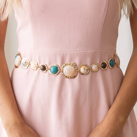 Oval Cabochon Hammered Chain Belt