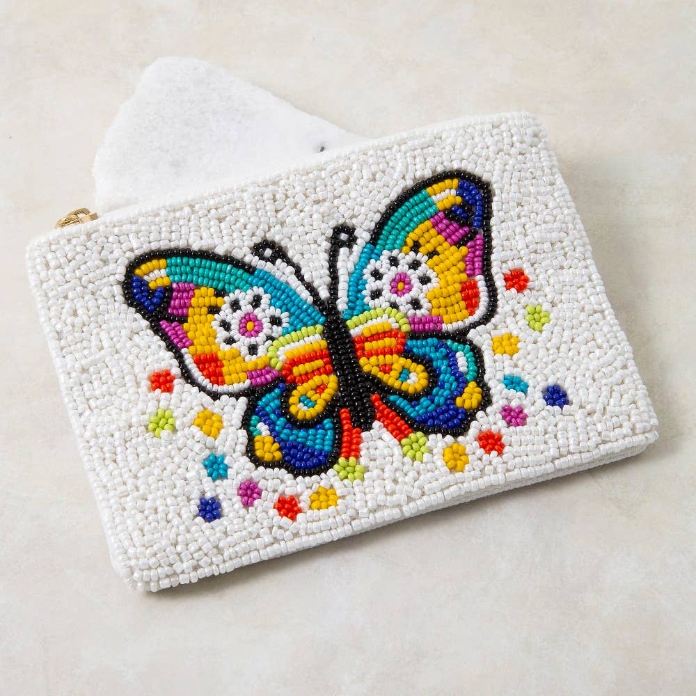 Seed Beaded Rainbow Butterfly Coin Purse