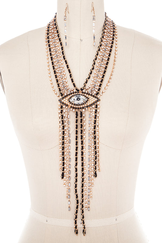 Rhinestone Evil Eye Statement Necklace Set