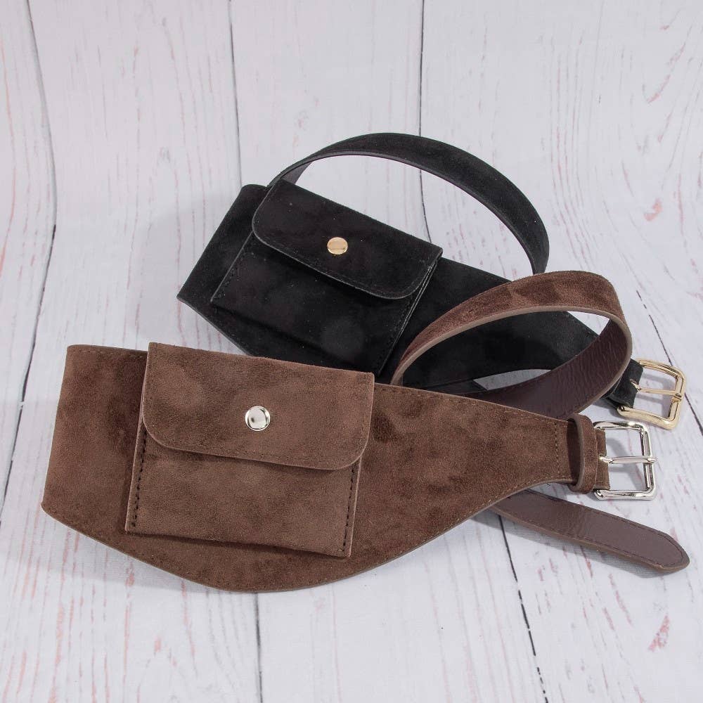 Vegan Leather Front Snap Pocket Belt