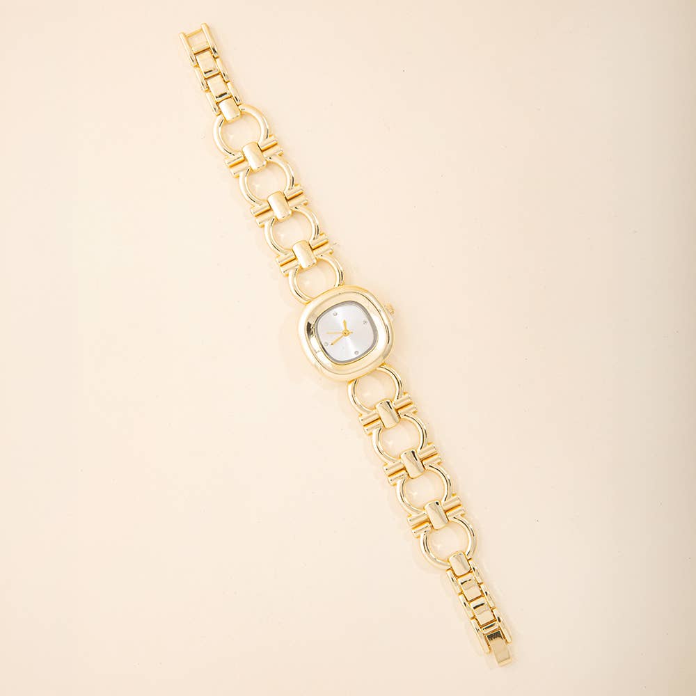 Cushion Face Circle Link Bracelet Watch