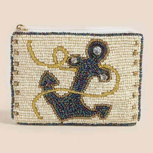 Sea Anchor & Rope Seed Beaded Coin Purse