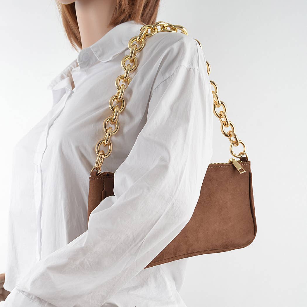 Micro Suede Chain Handle Clutch