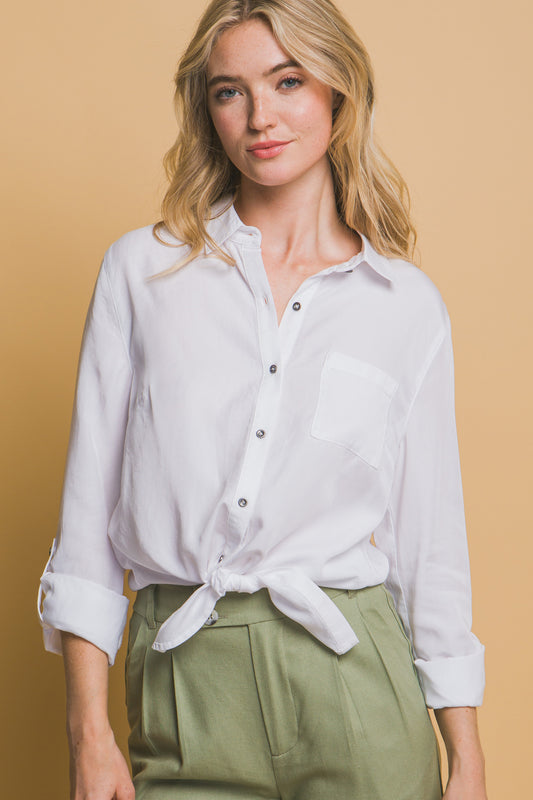 Tie Front Tencel Button Up