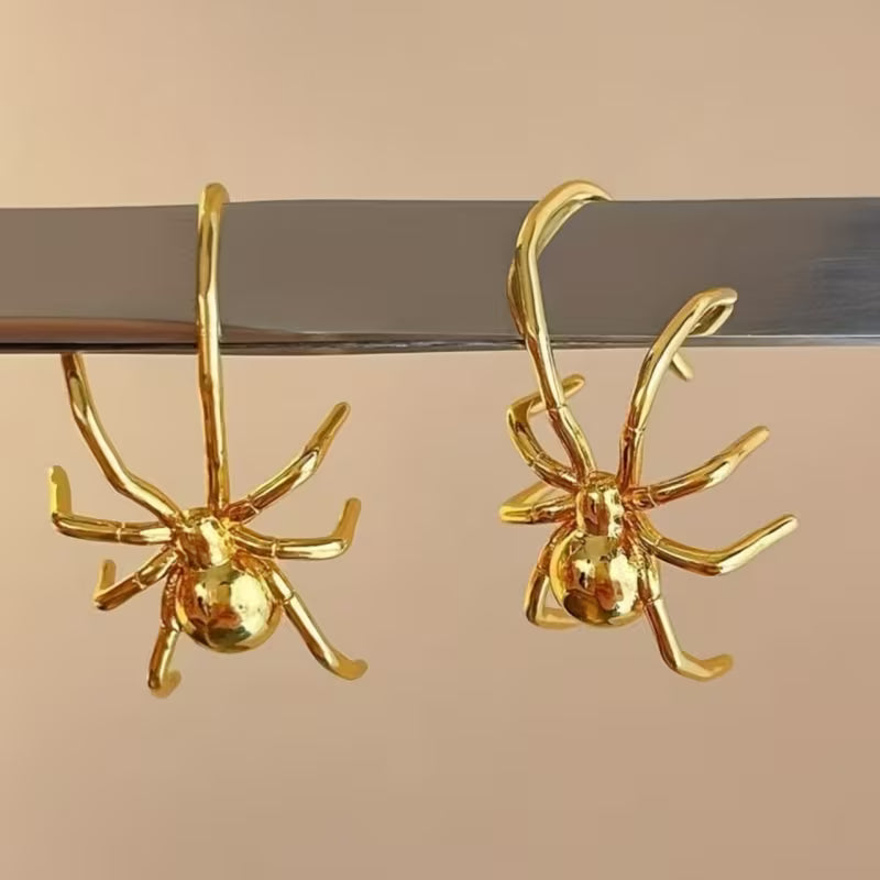 Gold Spider Hook Earrings