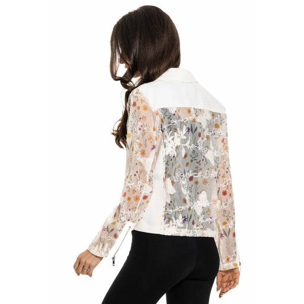 White Denim Jacket w/ Floral Embroidery