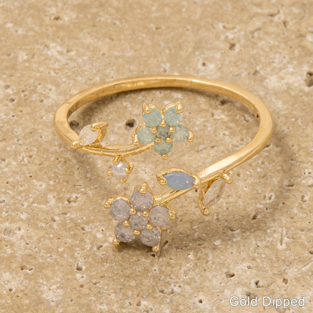 Cz Open Band Flower Petal Ring