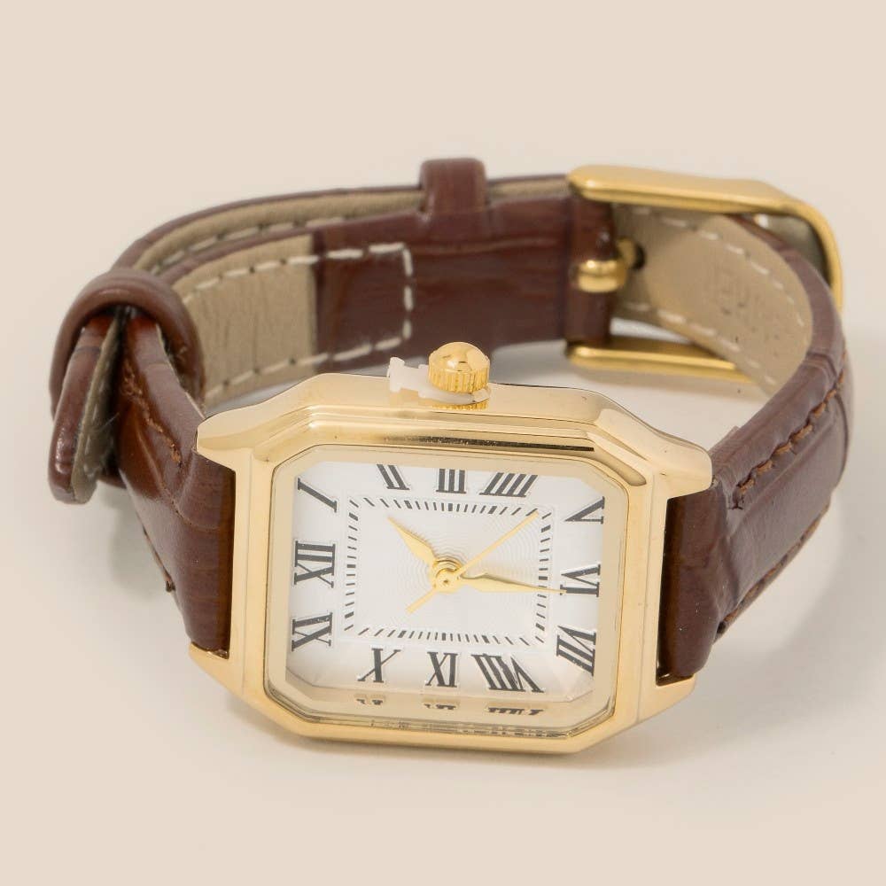 Vintage Square Leather Strap Watch