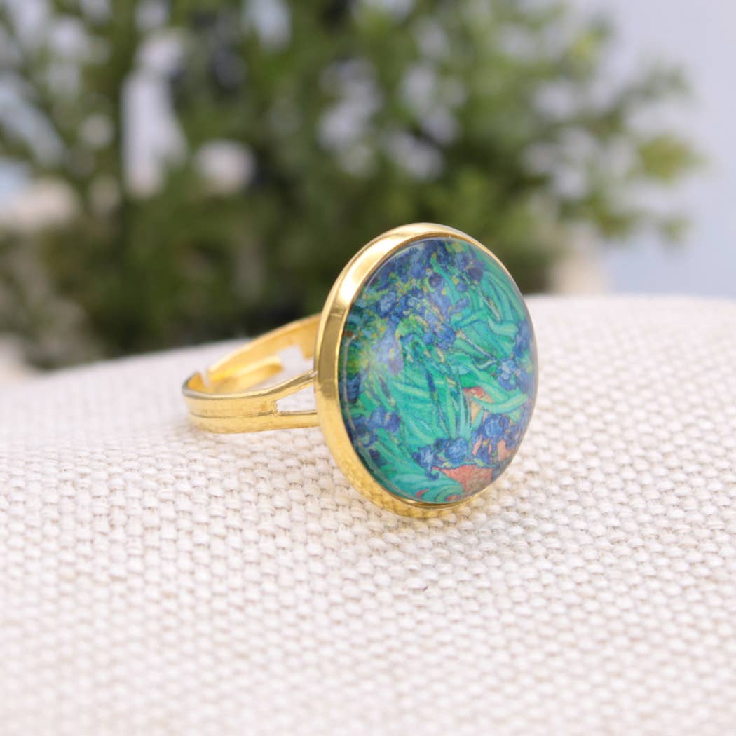 Irises Art Print Gold Adjustable Ring