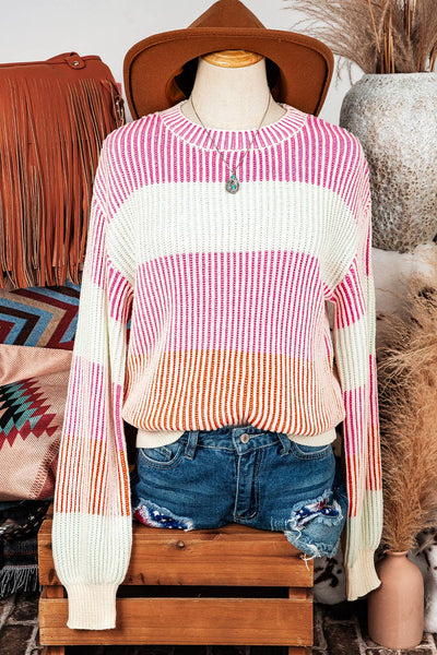 Textured Knit Sweater Top w. Bubble Sleeves