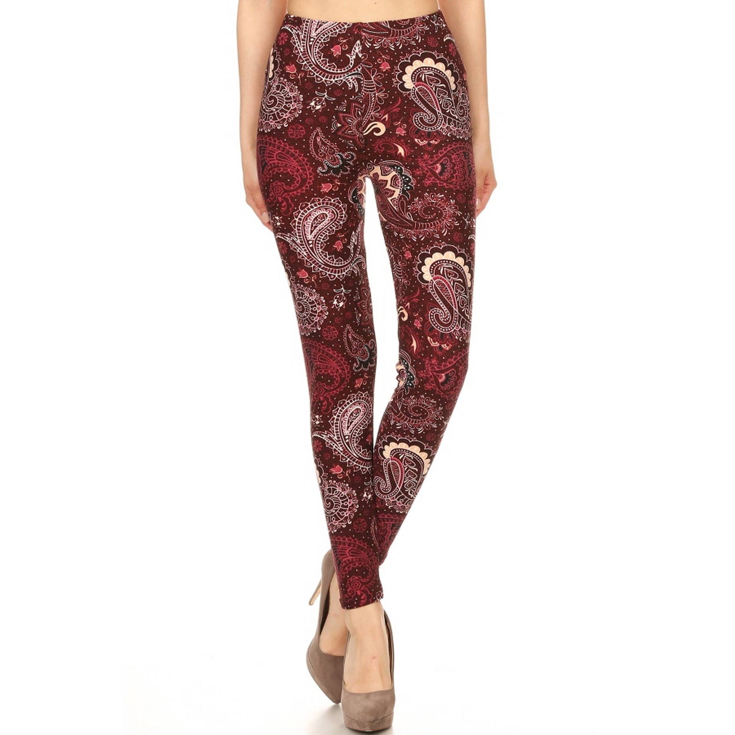 Red Paisley Waist Print Leggings