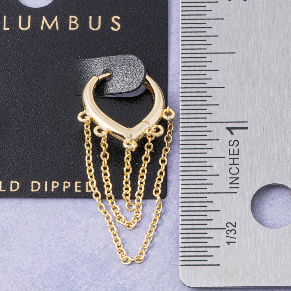 Gold Dipped Chain Fringe Pointed Huggie Earrings