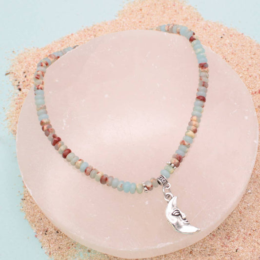 Blue Jasper Silver Moon Charm Anklet