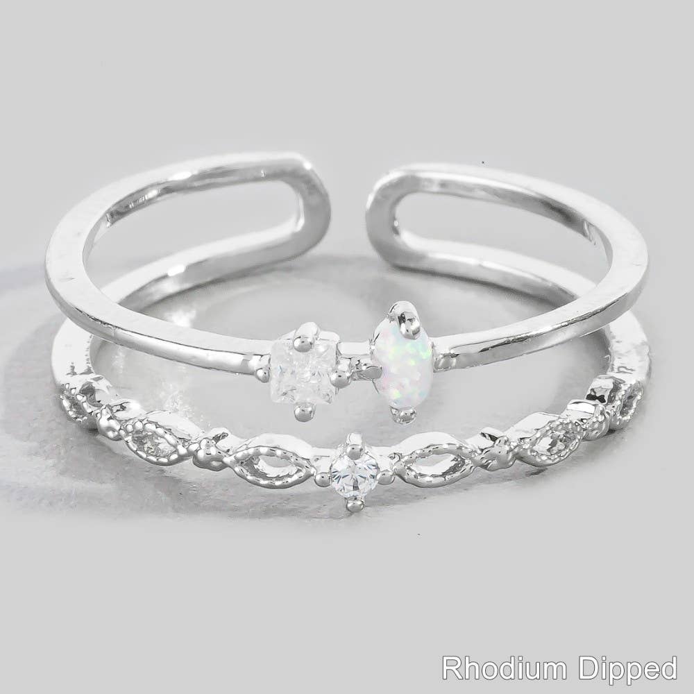 Silver CZ Double Band Ring