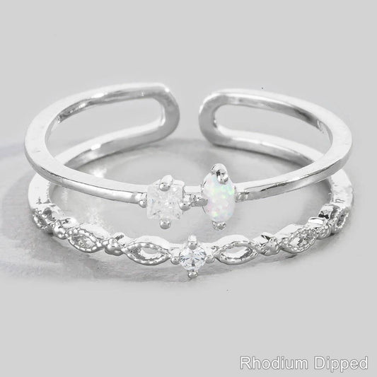 Silver CZ Double Band Ring