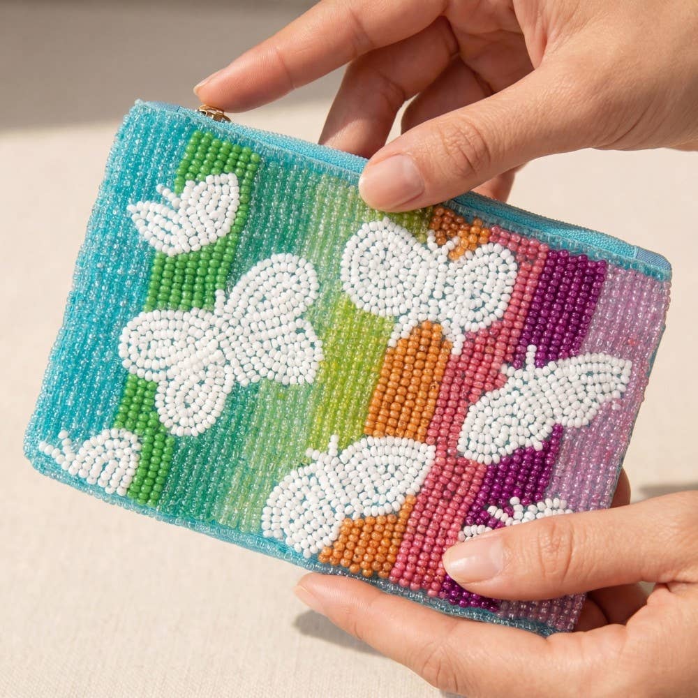 Rainbow Butterfly Beaded Coin Purse