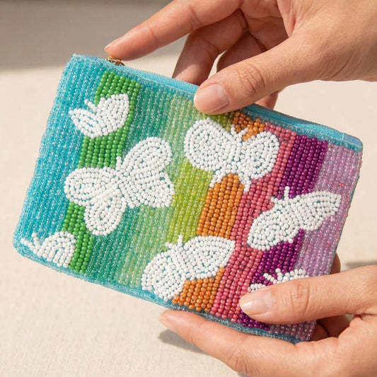 Rainbow Butterfly Beaded Coin Purse