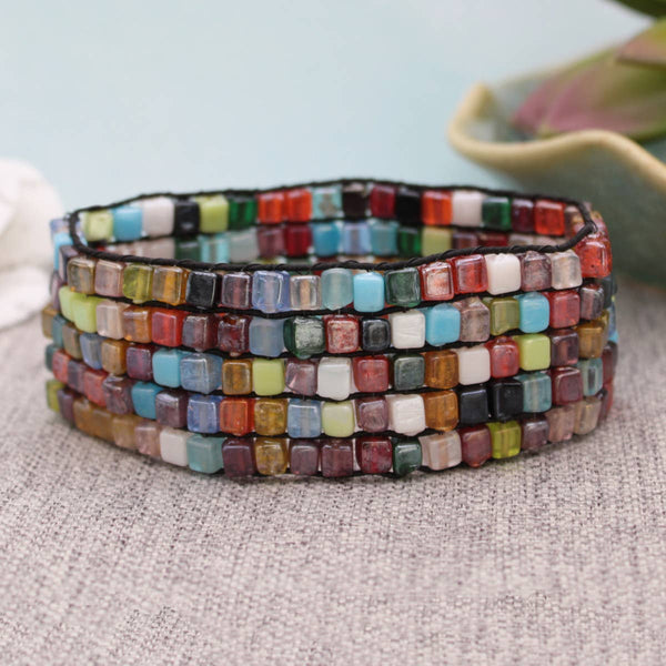 Multi Colored Square Bead Mosaic Bracelet